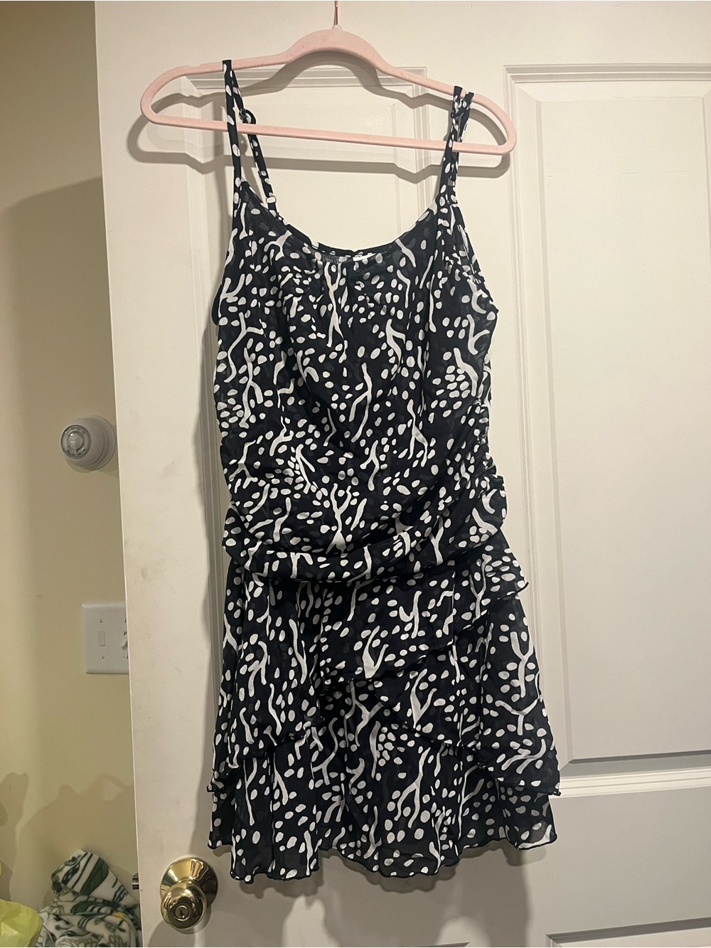 Diane Von Furstenberg Black & White Printed Ruffle Mini Dress